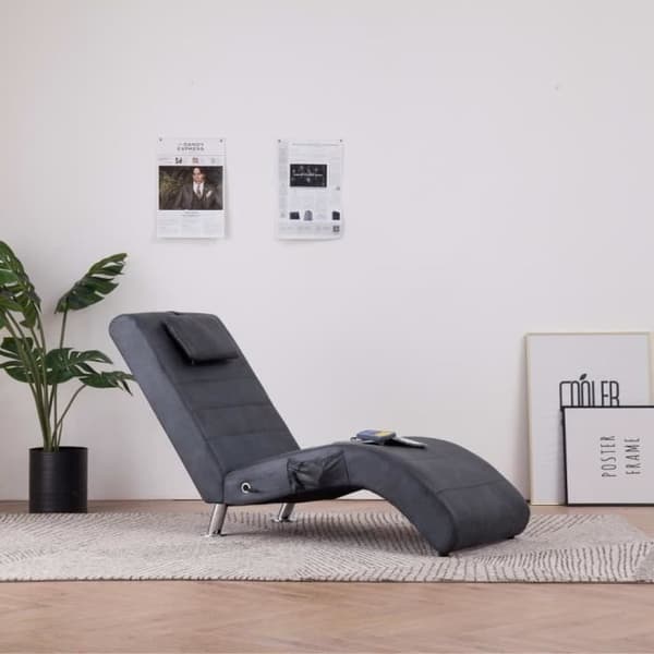 vidaXL massagestol med kudde Grå konstlädermocka
