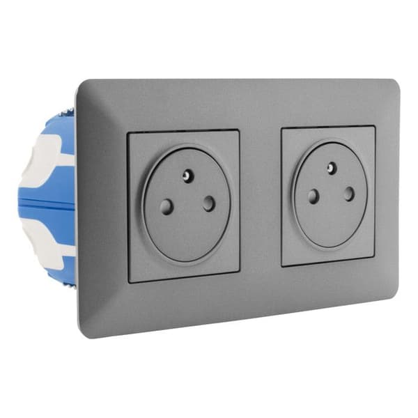 Dubbel infälld kontakt Artezo 2P+T + box - titan - Zenitech
