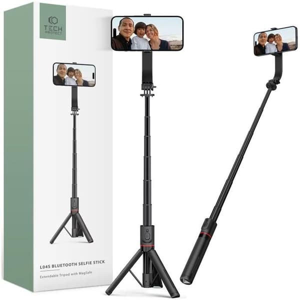 Perche för selfie - Tech-Protect L04S - Svart - Stativ ingår - Inbyggd Bluetooth