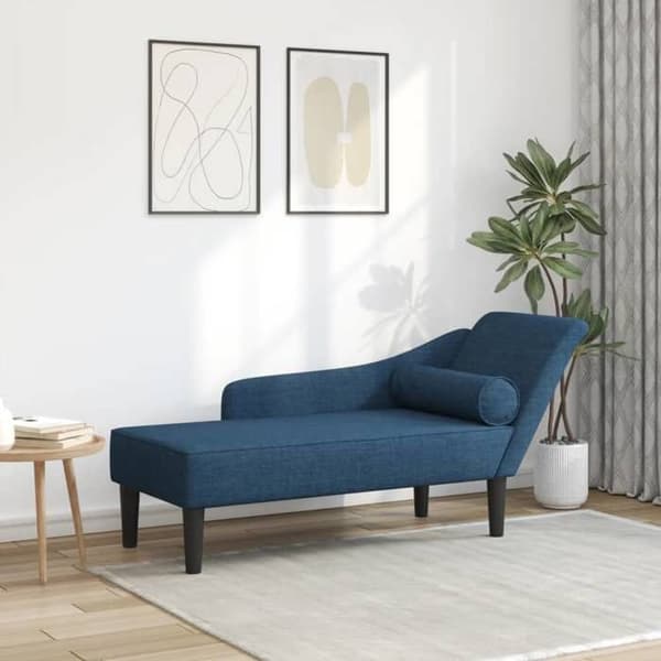 vidaXL Chaise longue med blåa kuddar tyg 4007603