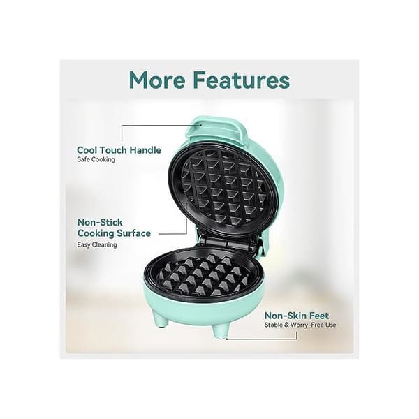 Mini Våffeljärn - SNAILAR - Kompakt Design - Non-stick - 550 Watt - Grön