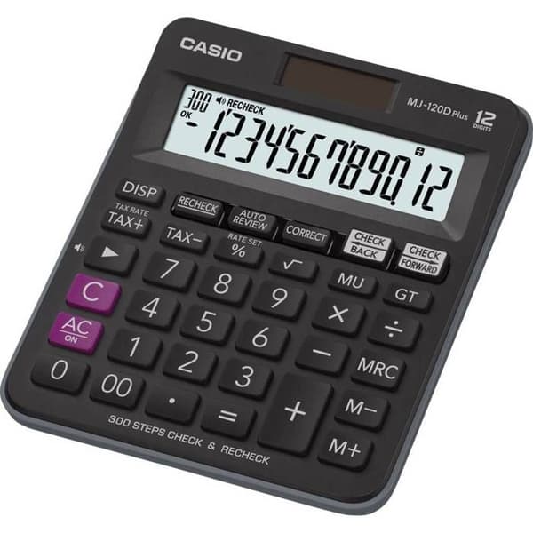 Casio MJ-120DPLUS svart solar skrivbordsräknare, batteridriven