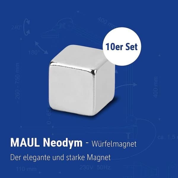 Kub neodymmagnet - MAUL - 5 mm - stark vidhäftning - 10 st