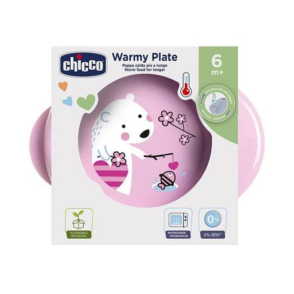 Chicco Måltidstallrik Keep Warm 2 i 1 +6m Rosa