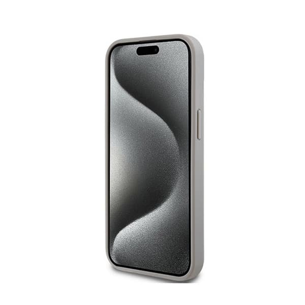 Mobilskal - DKNY - iPhone 15 Plus / 14 Plus - Beige Läder - Mono Rand - Stötskydd