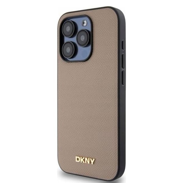 Telefoncase - DKNY - iPhone 15 Pro - Grainad läder - Hård - Beige