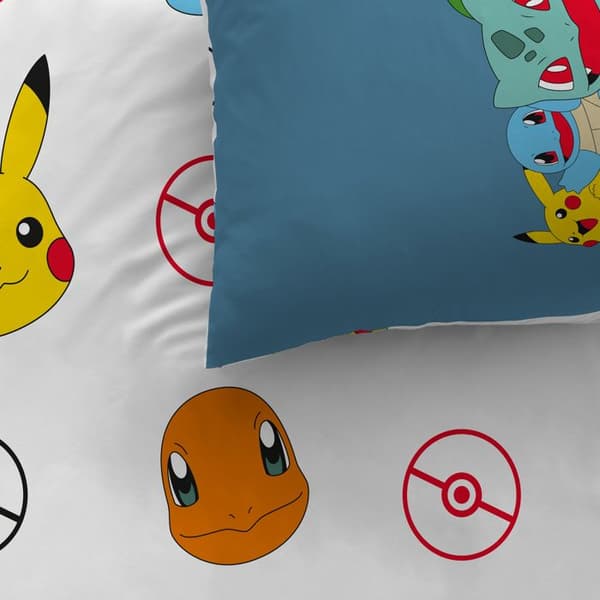 Barnsängset 100% Bomull - POKÉMON POWER - Blå - 140x200+63x63cm