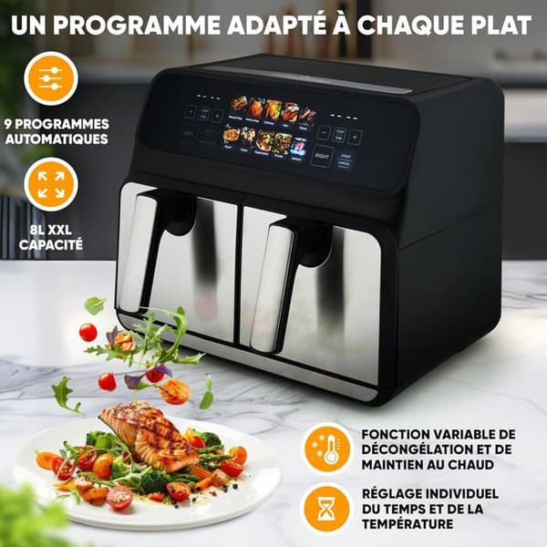 Luftfritös - PROFICOOK - Dubbel 8L - 2200W - 7 program - Rostfritt stål