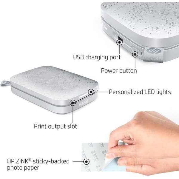HP Sprocket Printer 200 Instant Printer - 5 x 7,6 cm - Kantlös utskrift - Vit