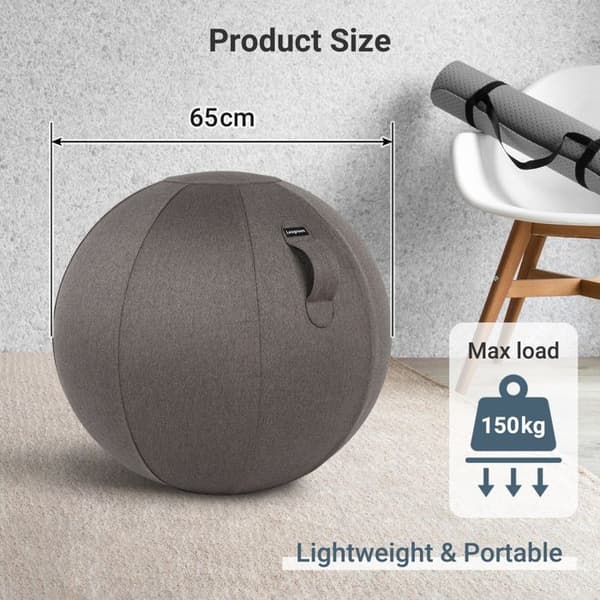 Ergonomisk bollstol - LEOGREEN - 65 cm - Antiplatt PVC - Linneöverdrag - Stöder 150 kg