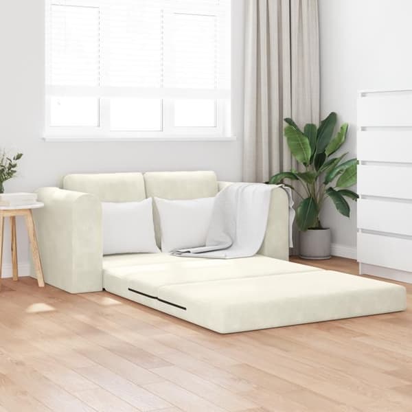 Sängsoffa på golvet 2 i 1 Kräm 148x71x83 cm Sammet