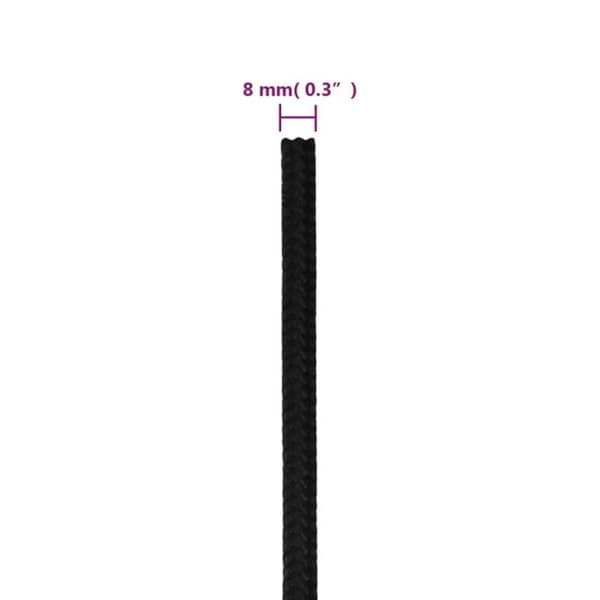152818 vidaXL Arbetsrep Svart 8 mm 50 m Polyester