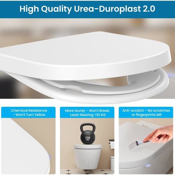 WC-lock D-formad lång familj Duroplast — Inbyggd barnstol, Softclose, Quick-Release, Vit