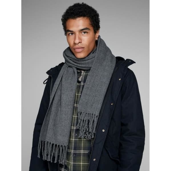 Jack & Jones Grå vävd scarf Solid Woven 182×65 cm — 100% akryl, fransar