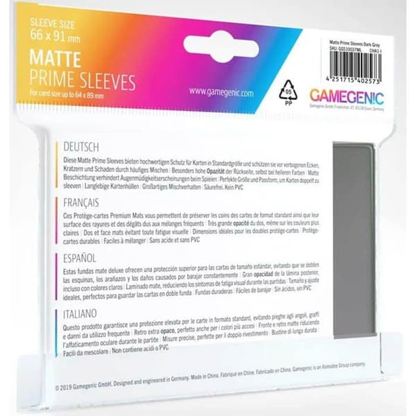 Manchons Prime Mat - Gamegenic - 100-Pack - Mörkgrå - Hög opacitet - Anti-trötthet