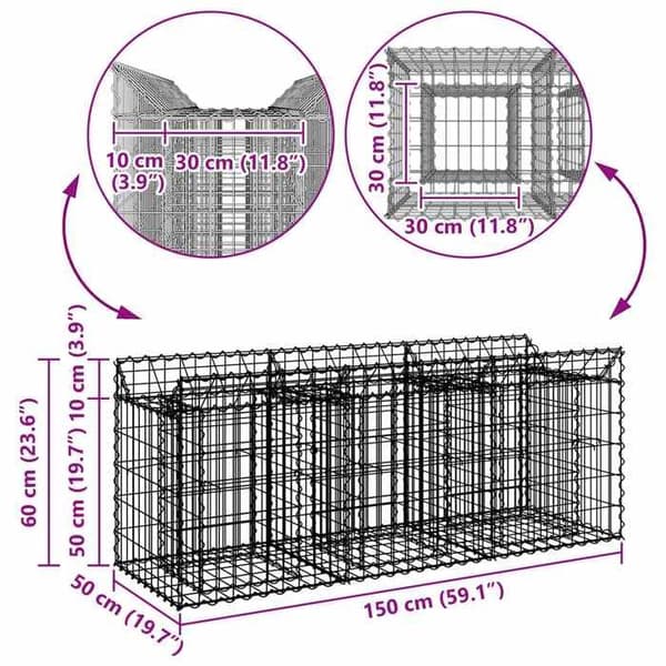 vidaXL Hög säng gabion Silver 42033292