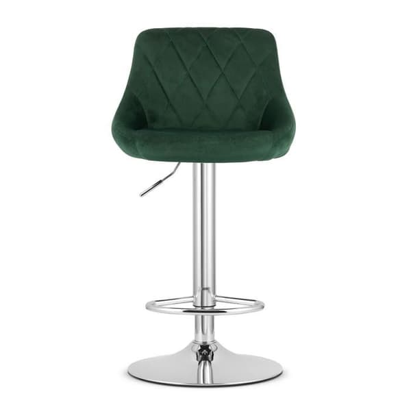 Taburett - KAST - Grön Sammet - Kromad Bas - Höjdjusterbar - Paket med 2