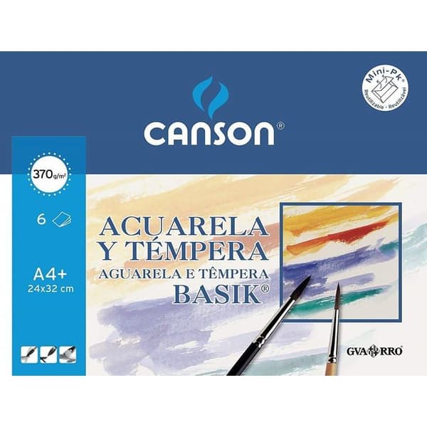 Akvarellpapper - Canson - A4 - 370 g - Vit - 6 sidor