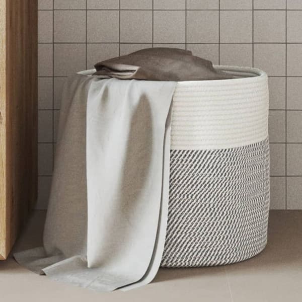 Grå och vit förvaringskorg Ø40x35 cm bomull