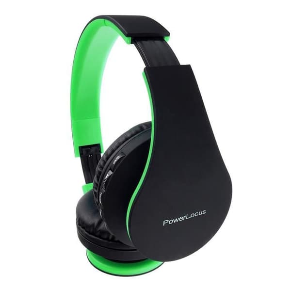 Bluetooth-hörlurar - POWERLOCUS - Fällbara - HD stereo - Micro SD/TF - Svart/Grön