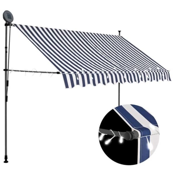 vidaXL Manuell infällbar markis med LED 300 cm Blå och Vit