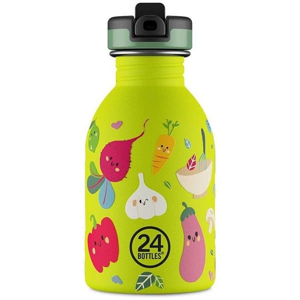 Barnflaska - 24BOTTLES - Grönsaksvänner - Inox - 250 ml - Gul