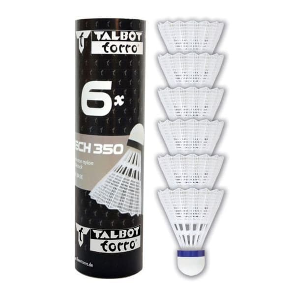 Badmintonshuttlecockar - Talbot Torro - Tech 350 - 100% nylon - Normal hastighet - 6 stycken