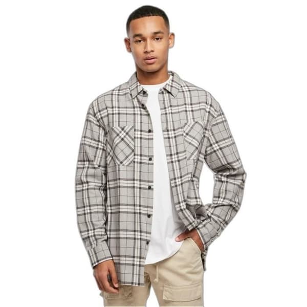 Skjorta - URBAN CLASSICS - Lång Oversized - Grårutigt - XXL - 2 bröstfickor