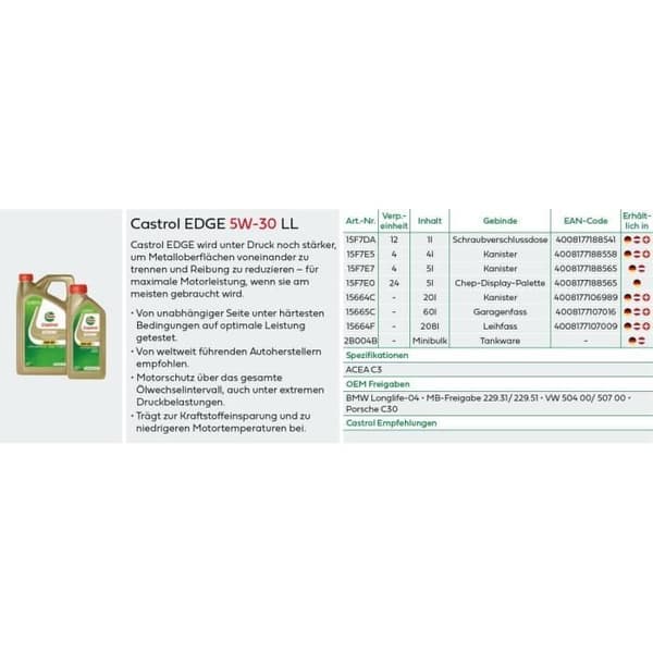 Motorolja - CASTROL - EDGE 5W-30 LL - 5L