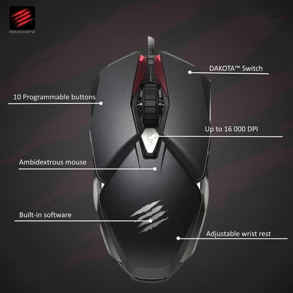 Madcatz B.A.T. 6+ Ambidextrous Gaming Mouse - 16000 DPI & 2000Hz sensor - 2ms DAKOTA Switch - Handledsstöd