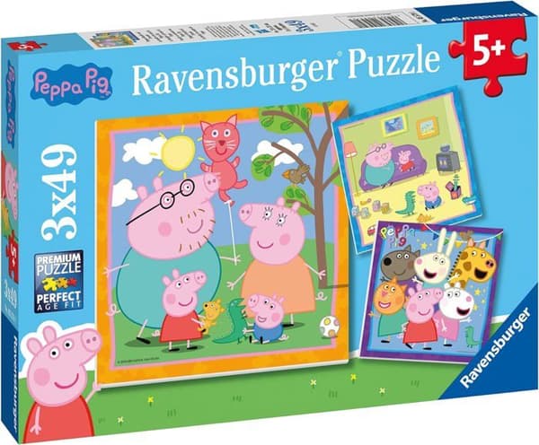 Pussel 3 x 49 bitar: Peppa Pigs familj och vänner