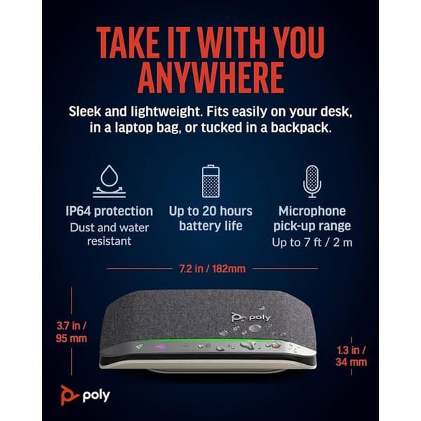 Bärbar Bluetooth-högtalare - POLY - Poly Sync 20+ - Bullerdämpning - USB-C - 20 timmars batteritid