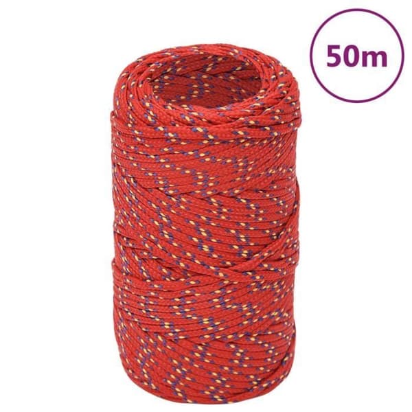 152371 vidaXL Båtrep Röd 2 mm 50 m Polypropen