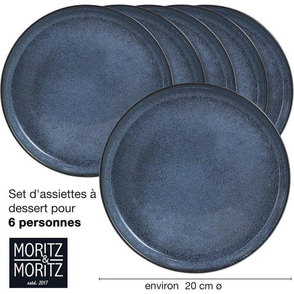 Set med 6 Moritz & Moritz desserttallrikar - Elegant blå porslin