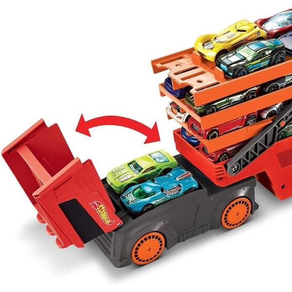 Miniatyr biltransporter - HOT WHEELS - Mega Transporter - 6 våningar - Sammankopplingsorange spår