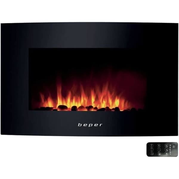 Väggmonterad eldstad - BEPER - RI.503 - Stål och härdat glas - 2000W - Fjärrkontroll ingår