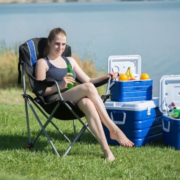 Campingstol - Relaxdays - Fällbar - Justerbart ryggstöd - Polstrad - Dryckeshållare