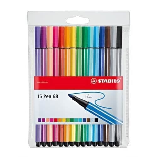 Färgpennor - STABILO - PEN 68 - 15 pennor - Rund spets - Plastfodral