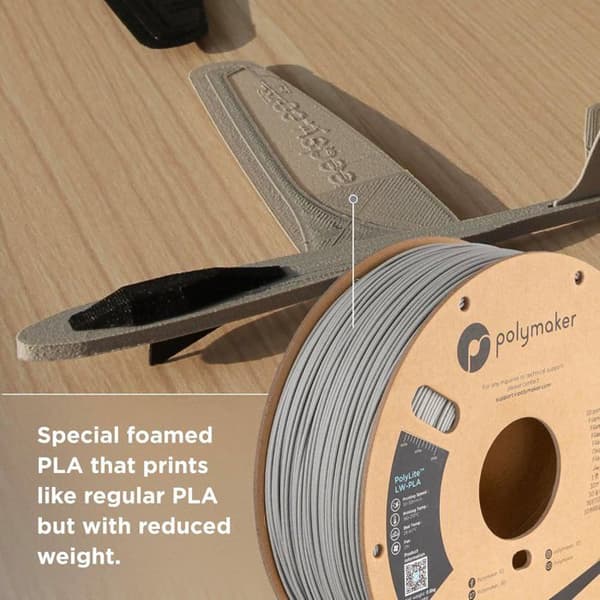 Polymaker PolyLite LW-PLA filament 1,75 mm - 800 g, Ljusgrå