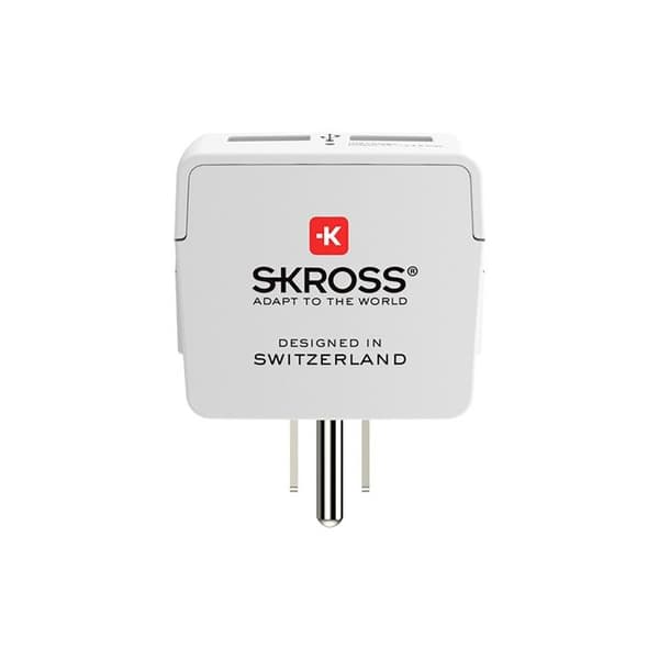 Adaptör - SKROSS - Europa till USA+ - 2 USB - Vit - Rektangulär