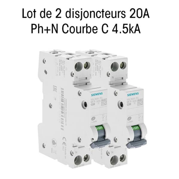 Set med 2 elektriska strömbrytare fas + neutral 20A