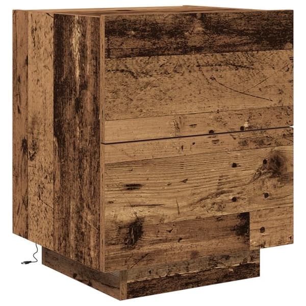 Sängbord - Gamla trä - 2 lådor - Integrerad LED - 45x40x55 cm