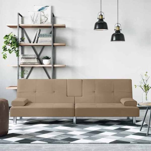 vidaXL bäddsoffa med mugghållare Cappuccino konstläder 351929