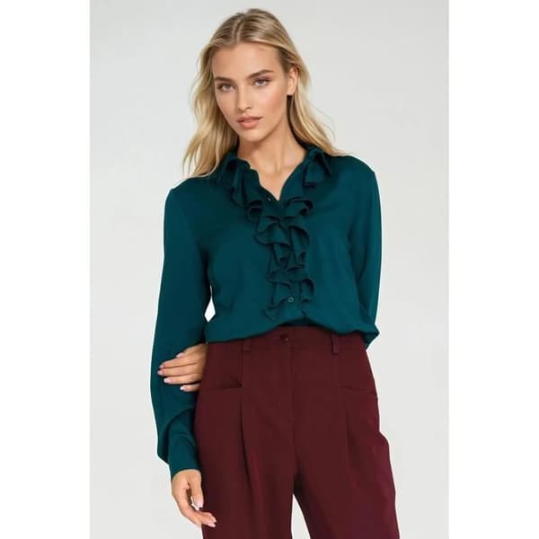 Blus i viskos med volang dam Nife