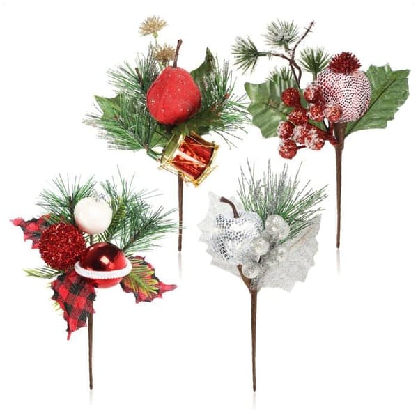 Dekorativ julgren - COM-FOUR - CF16034 - 4-pack - Med glitter - Plast