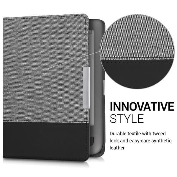 kwmobile E-läsarfodral kompatibel med Pocketbook Touch Lux 3/Basic Lux/Basic Touch 2 - Överdrag med magnetisk flik i canvastyg