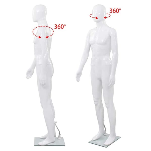 Mannequin man - VIDAXL - Hela kroppen - Glasbas - 185 cm - Blank vit