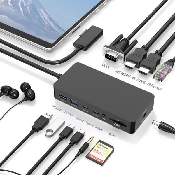 Microsoft Surface 12-i-1 Dockning 3-skärm 2HDMI 4K+VGA