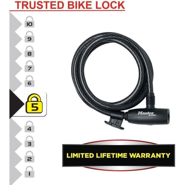 Cykelkabellås - MASTER LOCK - 8232EURDPRO - 1,8 m Kabel - Nyckel - Utomhus