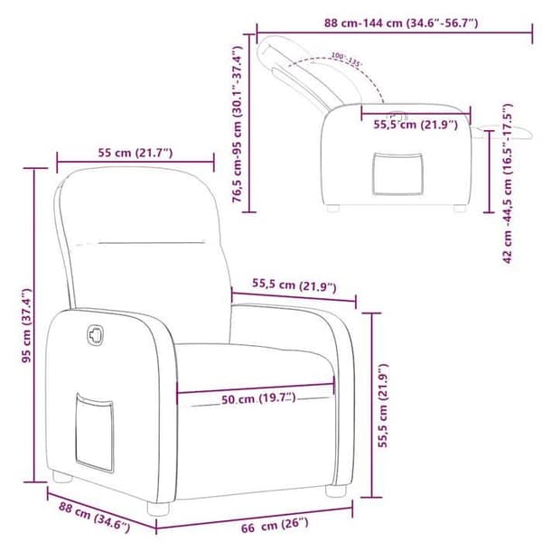 vidaXL Reclinable fåtölj Creme Tyg 4015530